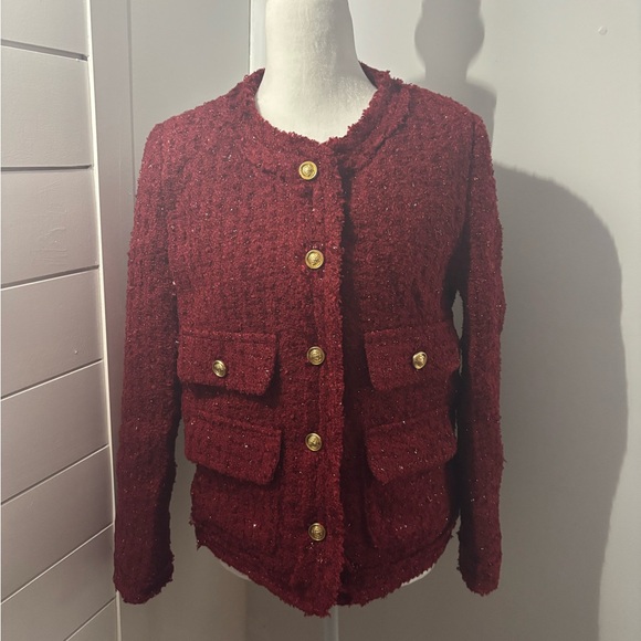Elegant Burgundy Tweed Jacket